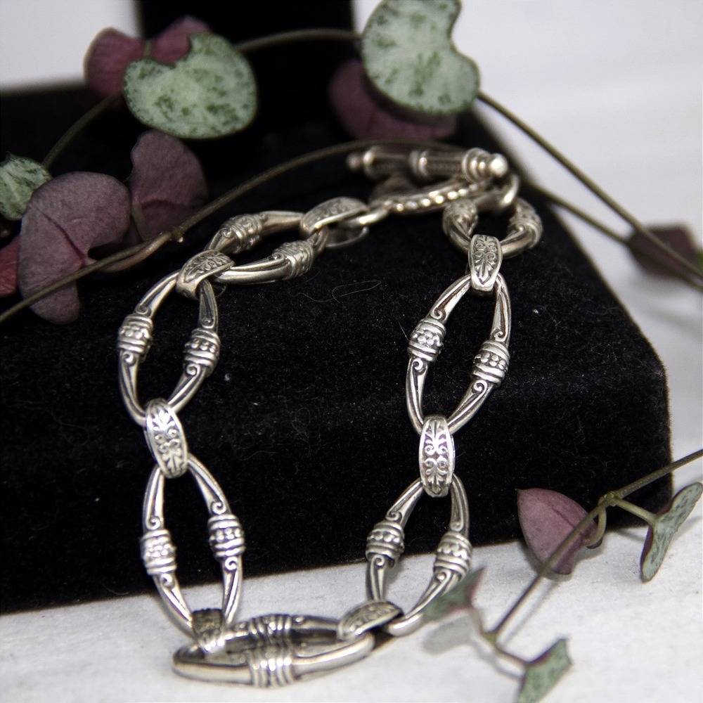 Konstantino Sterling Silver 925 Ornate Scroll Link Toggle Bracelet 7.5in 11.5mm